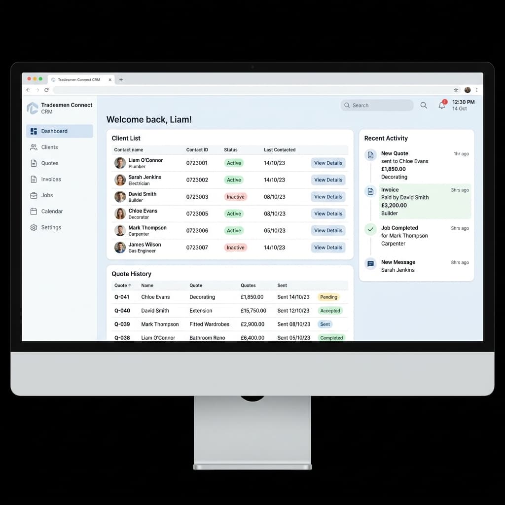 Digital CRM interface displaying organised client records and contact details for efficient management.