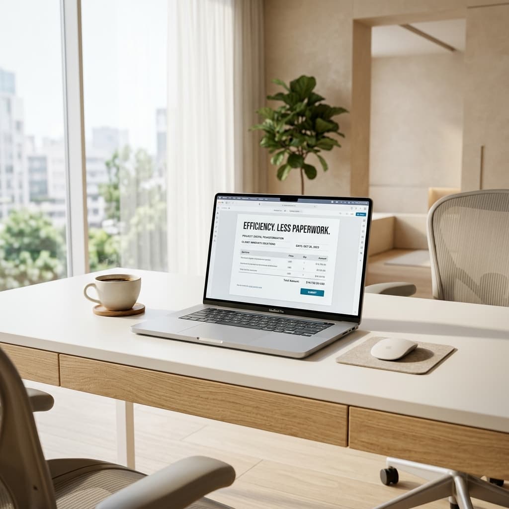 Rapid quote generation process symbolised by speed lines around a document icon.